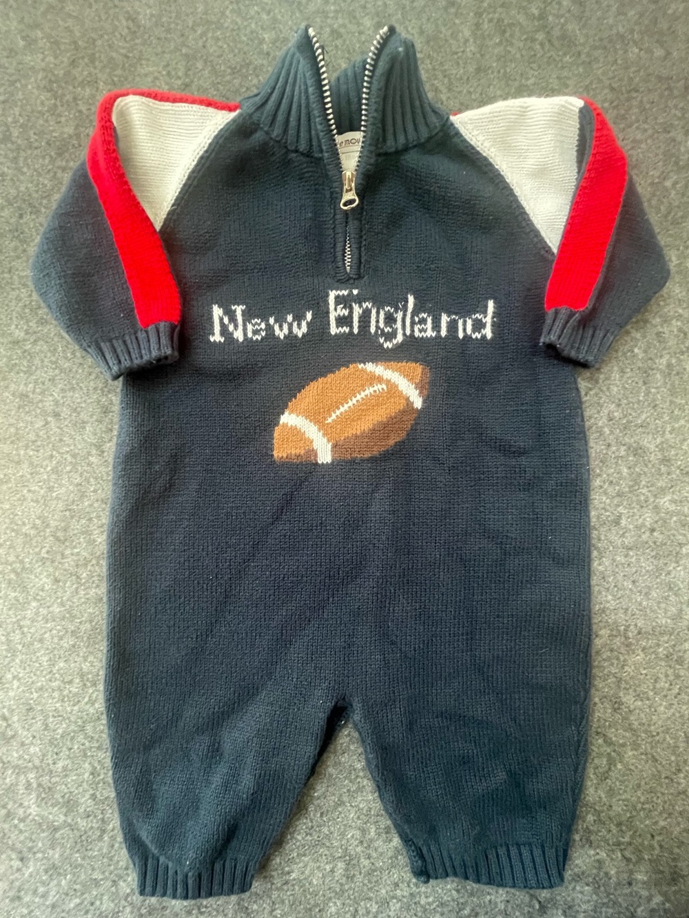 New England Patriots Navy Football Knit Instarsia One-Piece Romper - Boutique